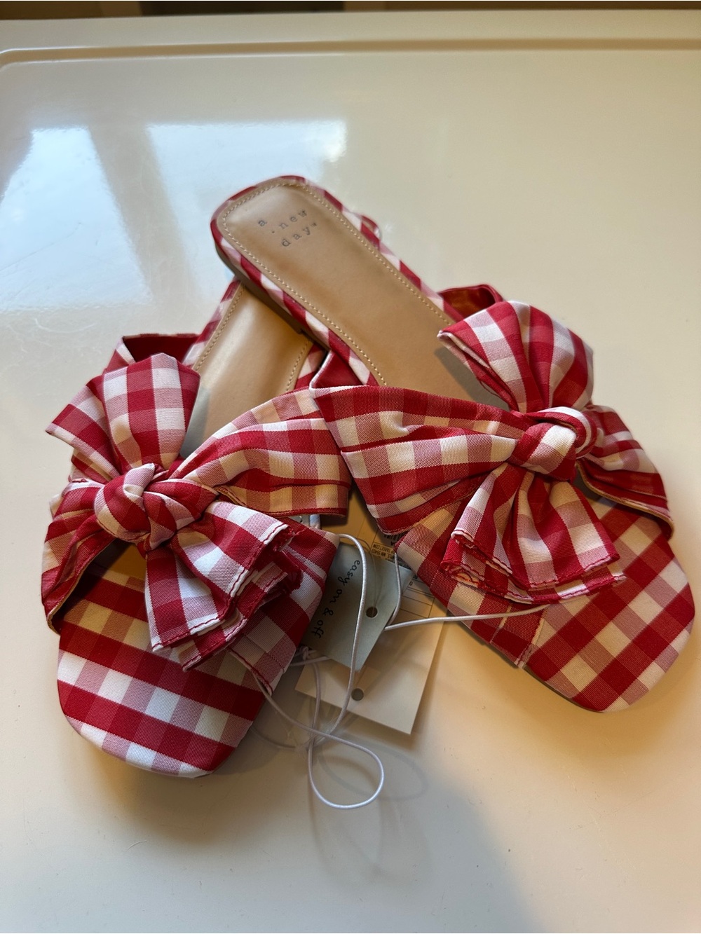 a new day Red Gingham Bow Slide Sandals - Women
